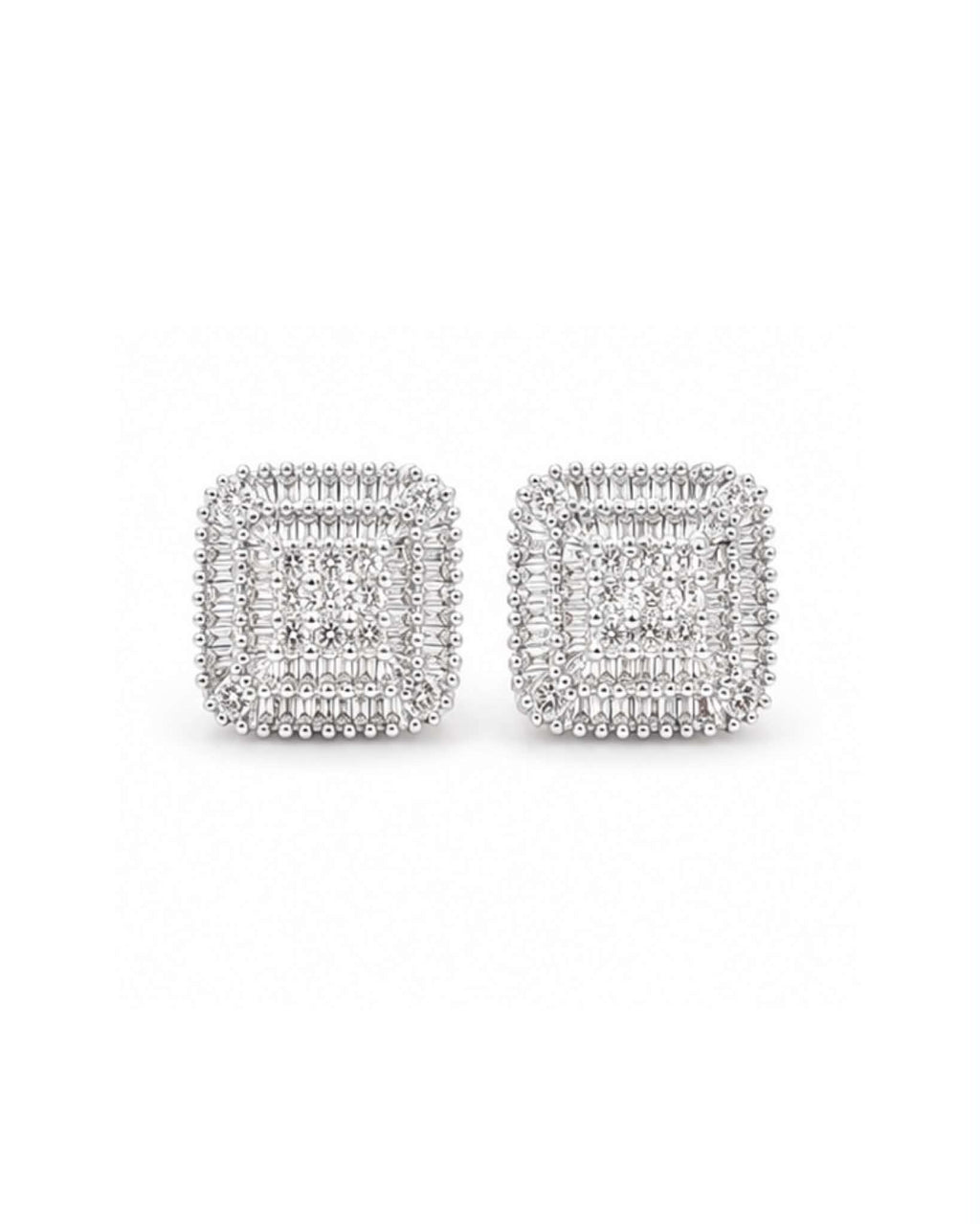 Classic Square Baguette Stud Diamond Earrings 18K