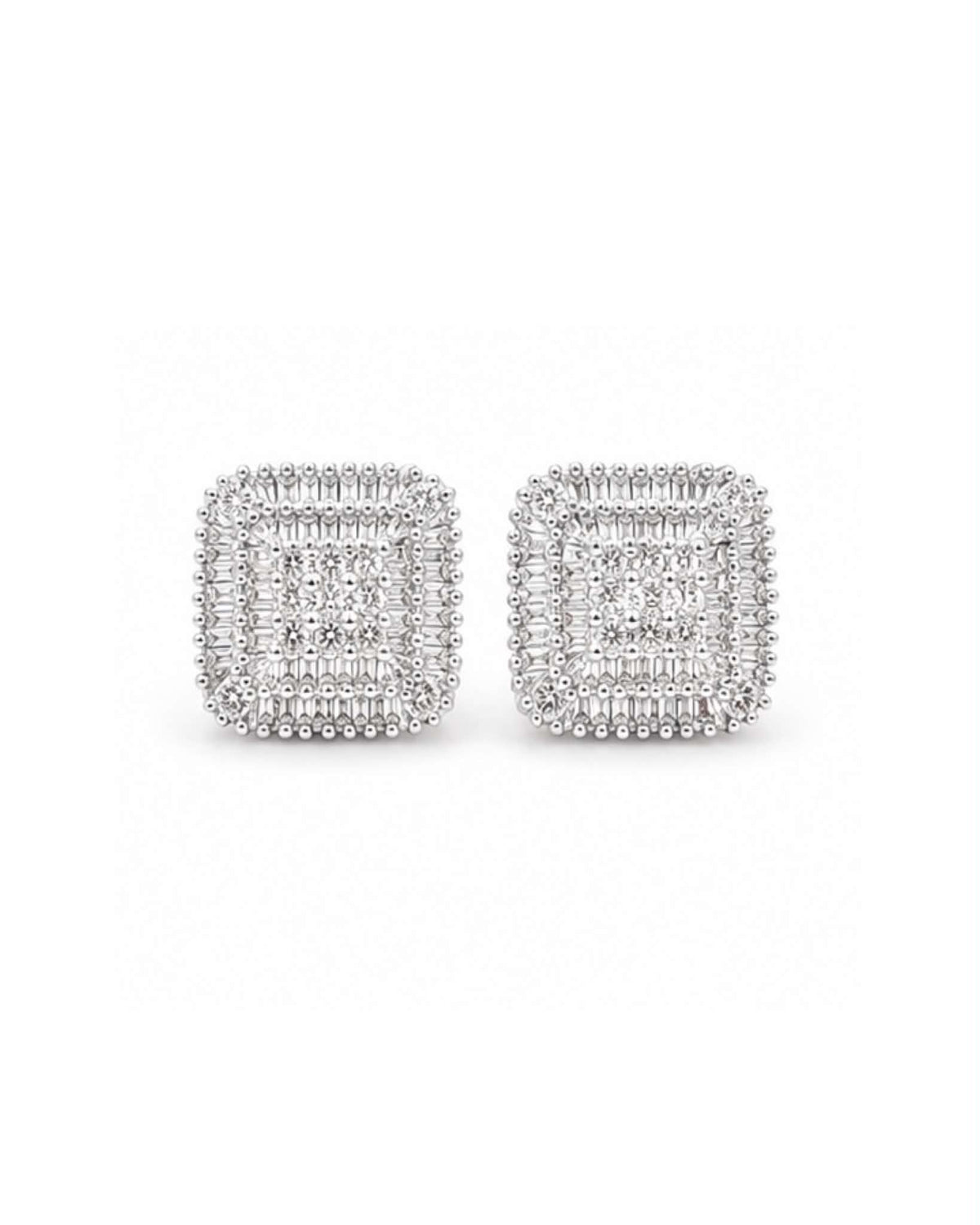 Classic Square Baguette Stud Diamond Earrings 18K