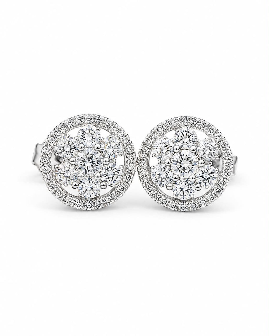Classic Round Halo Stud Diamond Earrings 18K