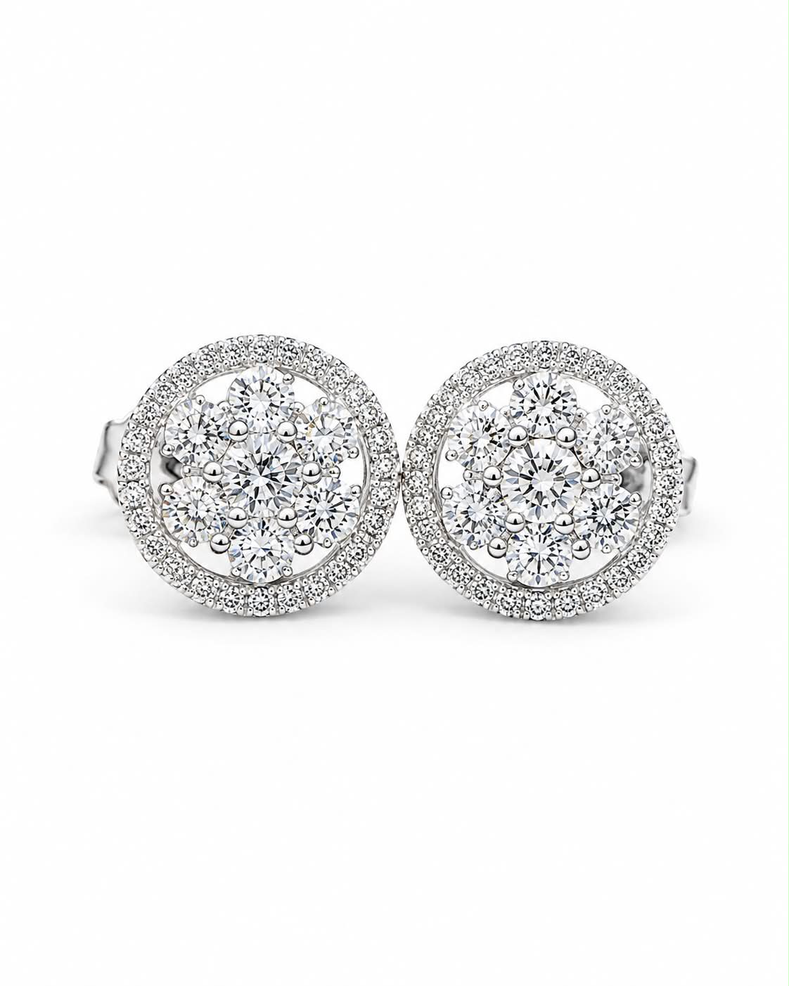 Classic Round Halo Stud Diamond Earrings 18K