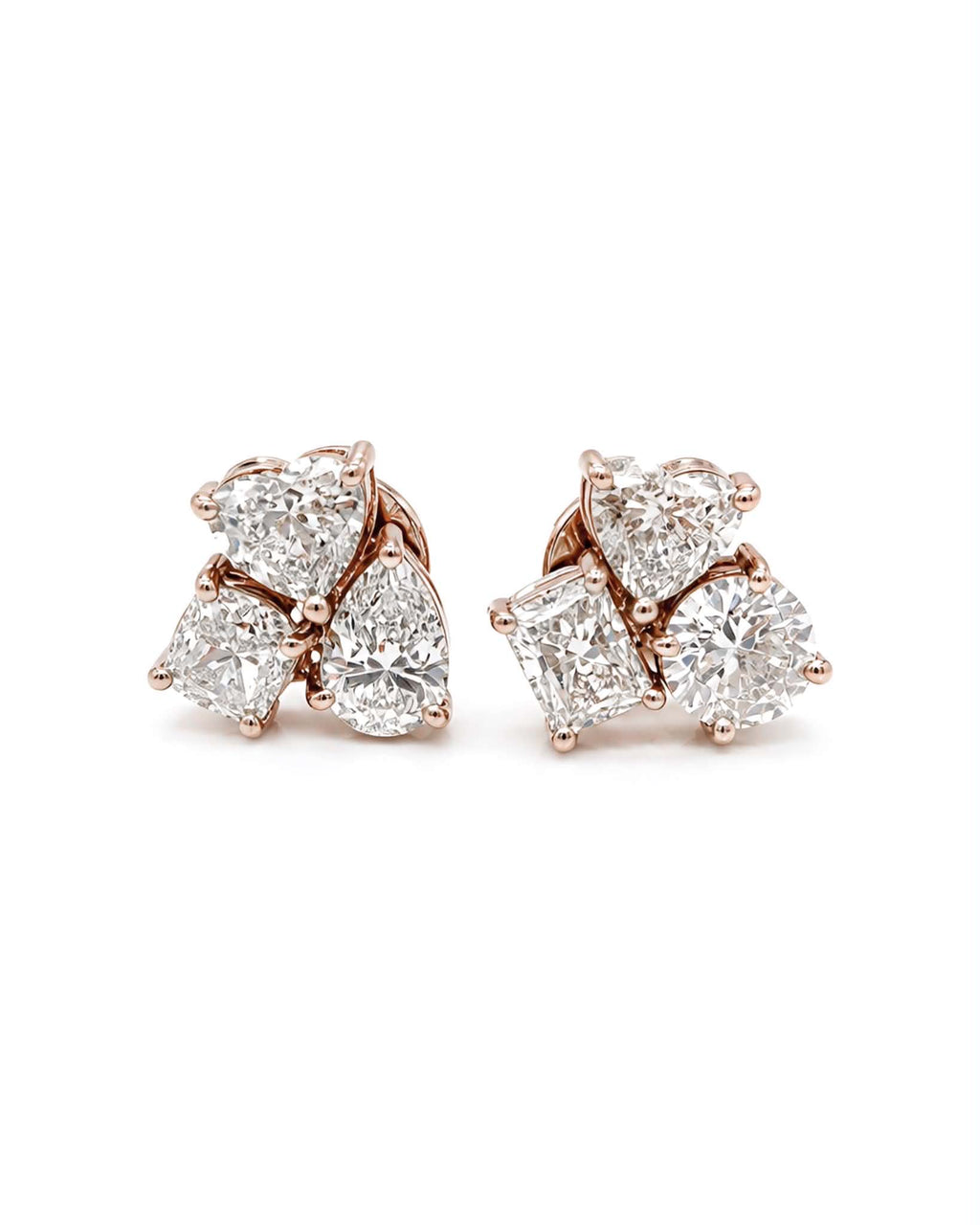 Classic 6.13cts Rosegold Multi Shape Solitaire Cluster Stud Diamond Earrings 14K