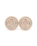 Classic Golden Round Baguette Stud Diamond Earrings 18K