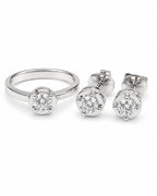 Classic Round Bezel Stud Diamond Jewelry Set 14K