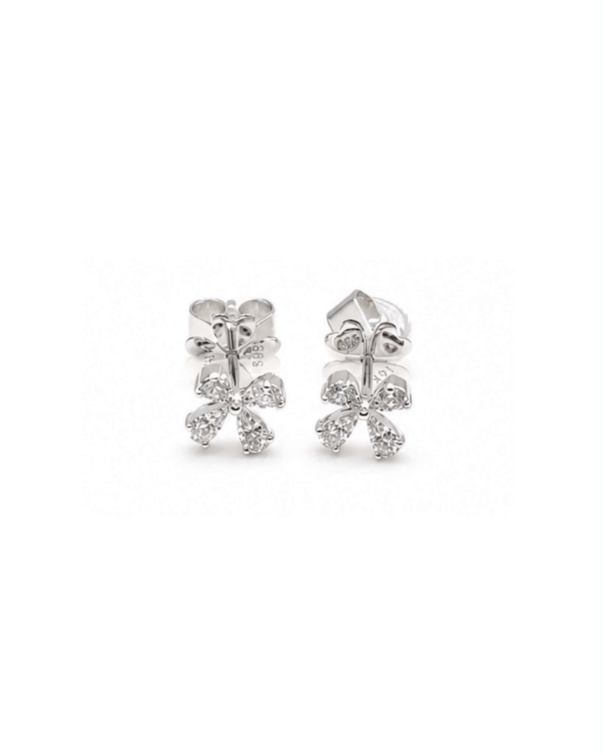 Classic Floral Clover Stud Diamond Earrings 14K