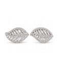 Classic Leaf Baguette Stud Diamond Earrings 14K