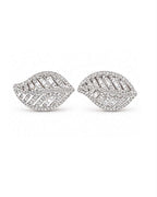 Classic Leaf Baguette Stud Diamond Earrings 14K