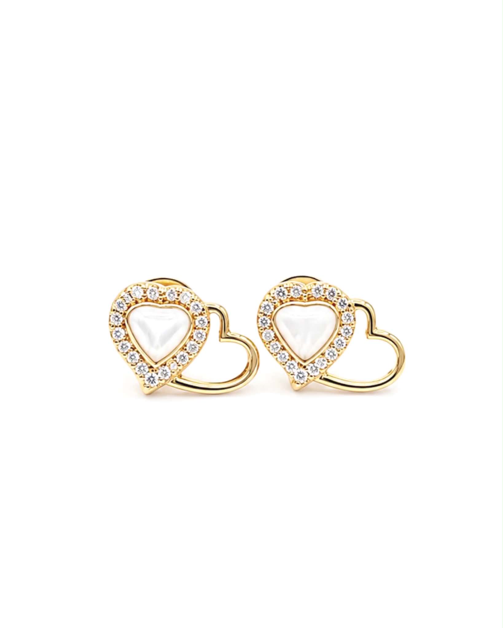 Classic Heart Mother of Pearl Stud Diamond Earrings 14K
