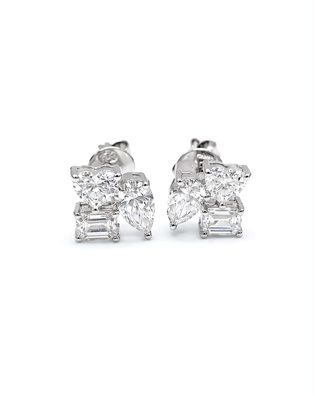 Classic 1.84cts Multi Shape Solitaire Cluster Stud Diamond Earrings 18K