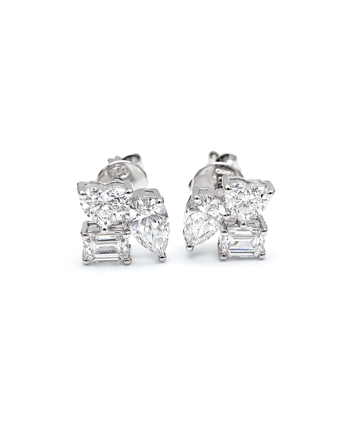 Classic 1.84cts Multi Shape Solitaire Cluster Stud Diamond Earrings 18K