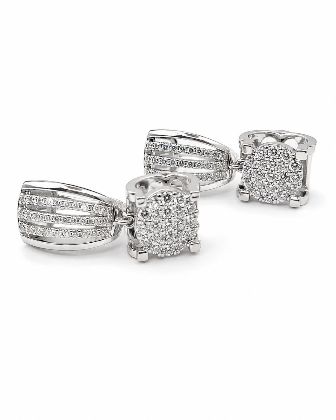 Classic Round Paved Hoop Dangling Diamond Earrings 14K
