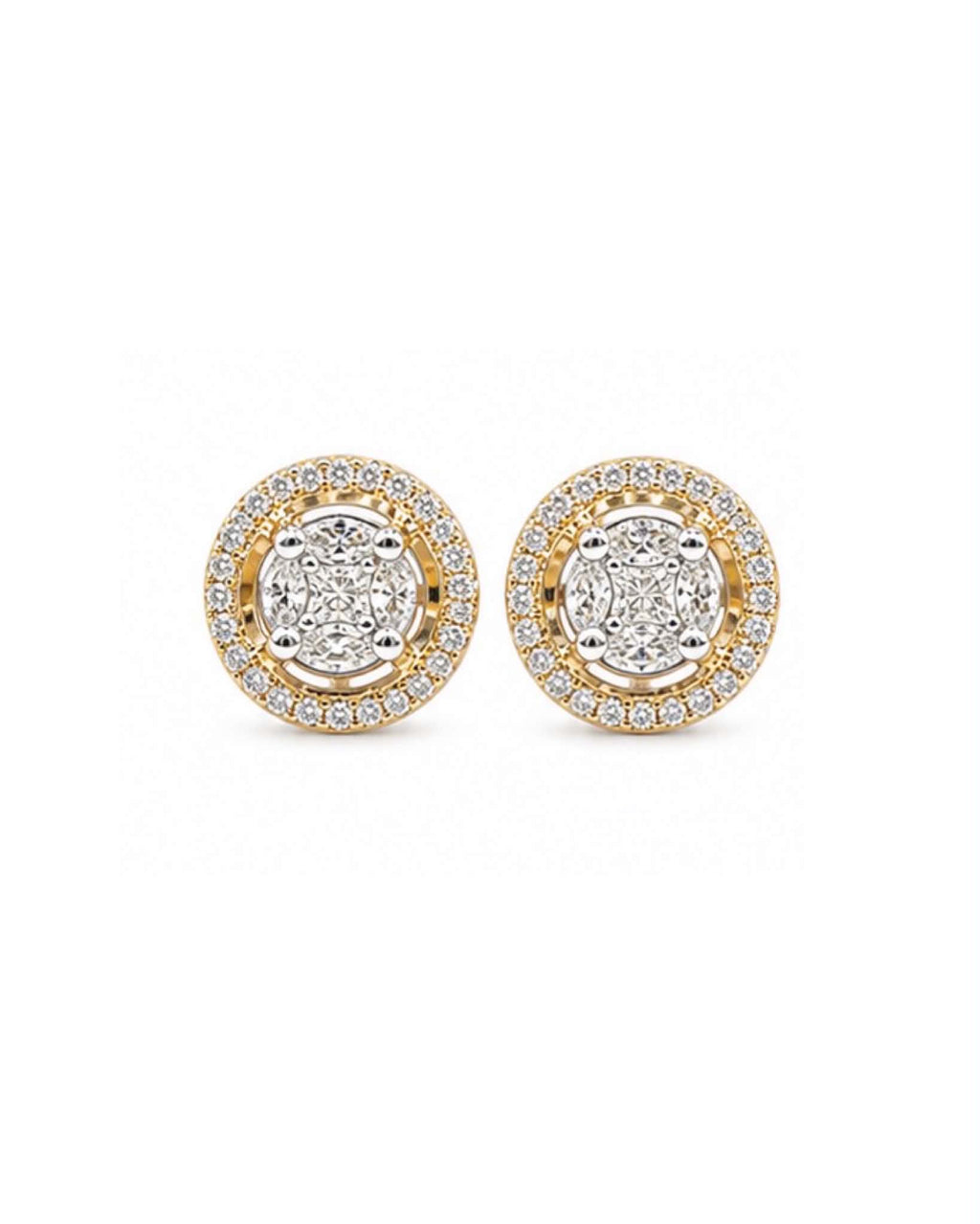 Classic 4ct Face Round Invisible Setting Halo Golden Stud Diamond Earrings 14K