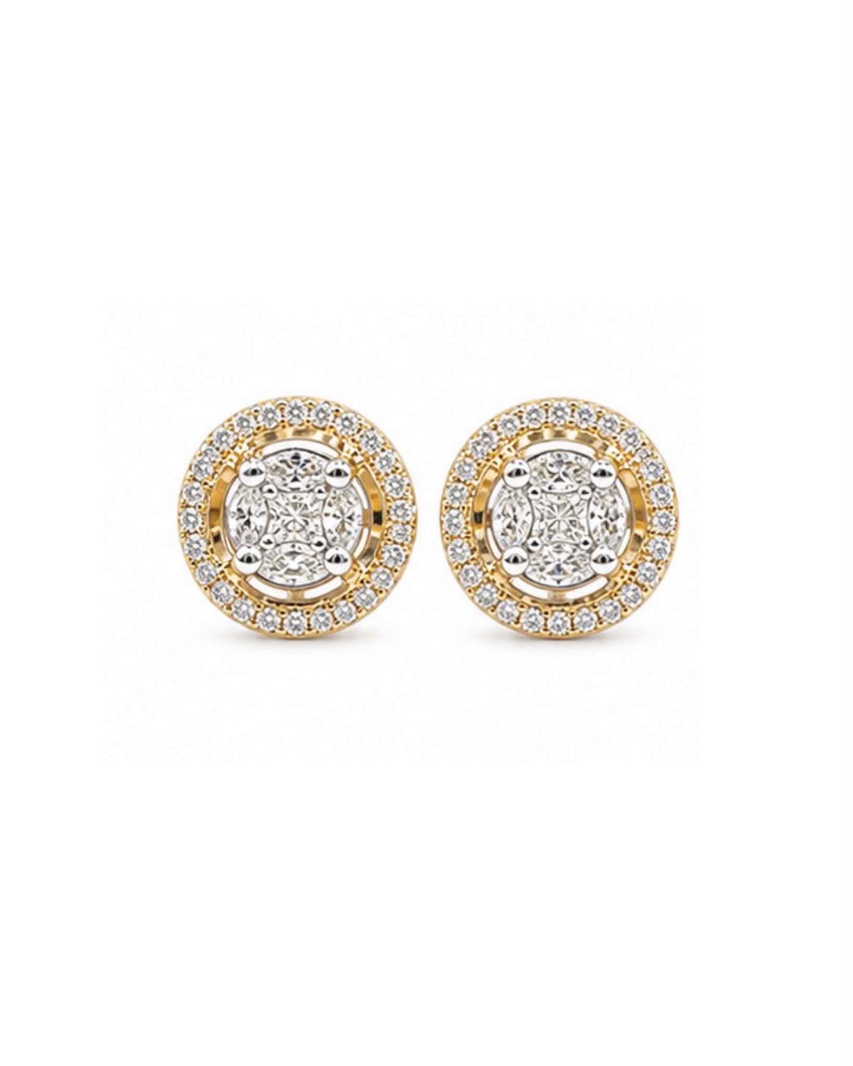 Classic 4ct Face Round Invisible Setting Halo Golden Stud Diamond Earrings 14K