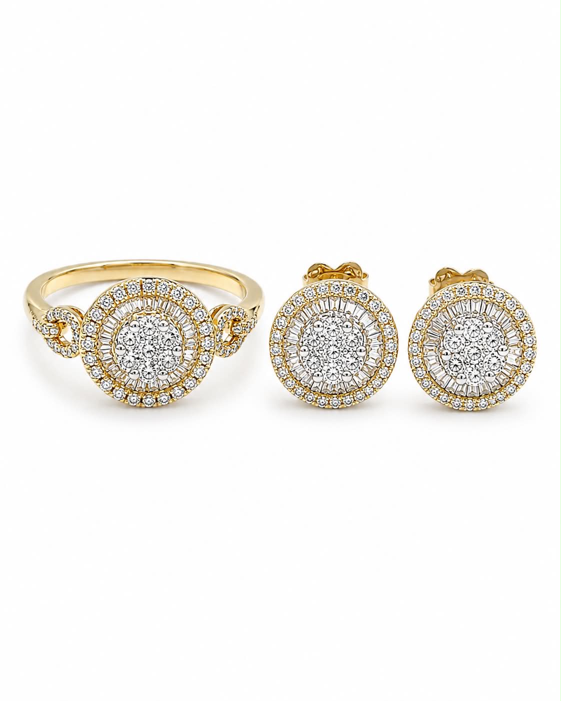 Classic Round Paved Stud Diamond Jewelry Set 14K