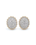 Classic Two Tone Oval Rositas Paved Stud Diamond Earrings 18K