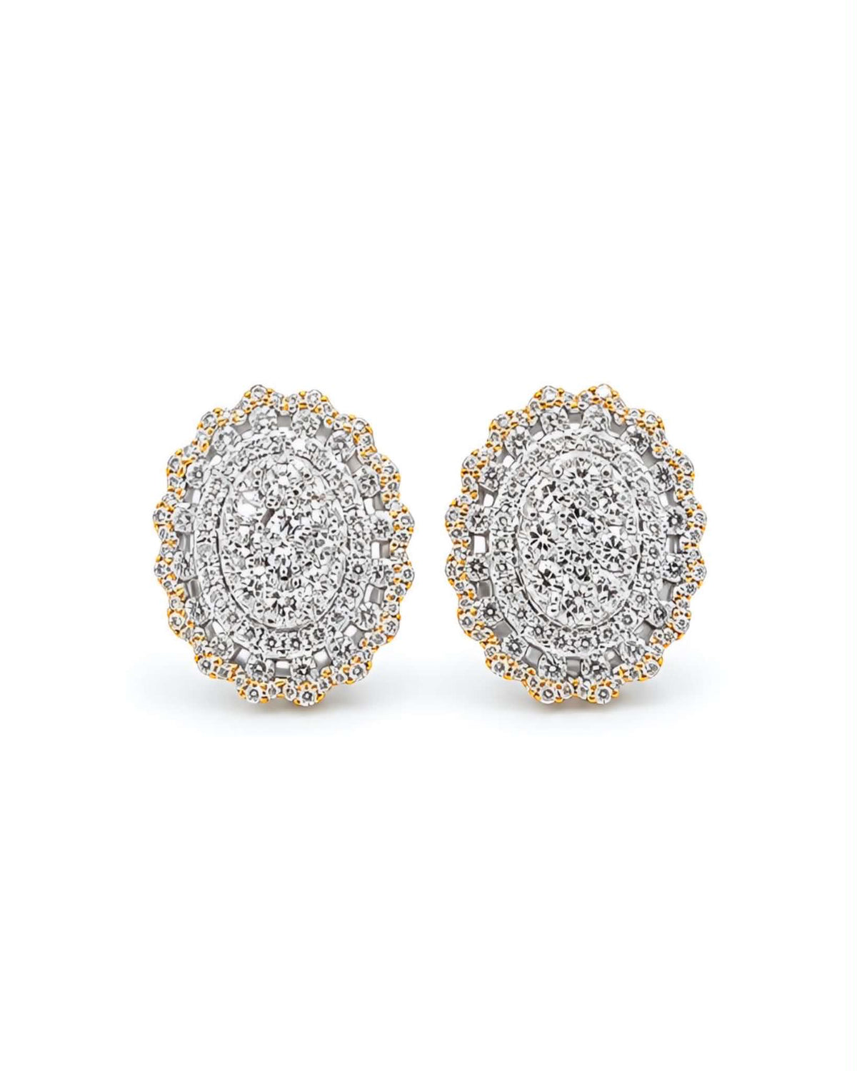 Classic Two Tone Oval Rositas Paved Stud Diamond Earrings 18K