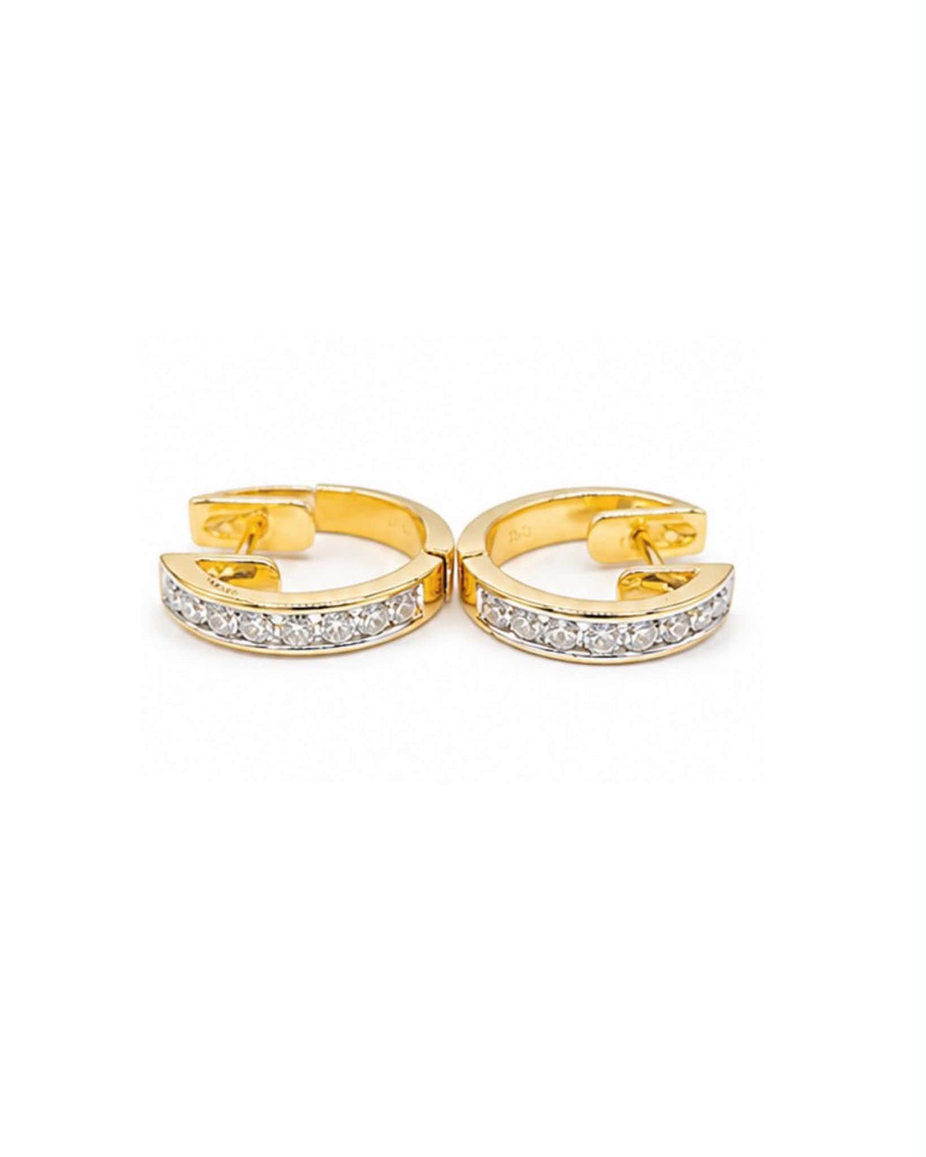 Classic Golden Round Half Eternity Hoop Diamond Earrings 14K
