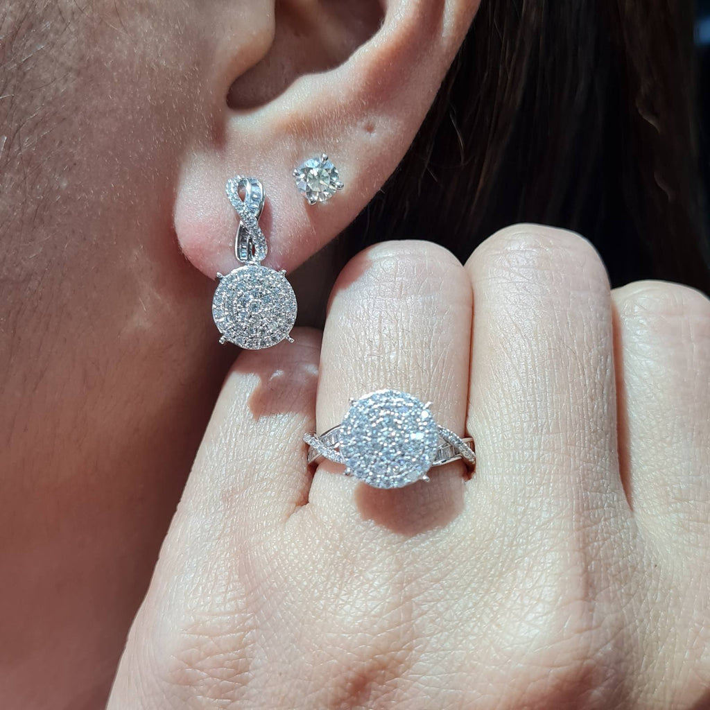 Classic Round Dangling Infinity Paved Diamond Jewelry Set 14K