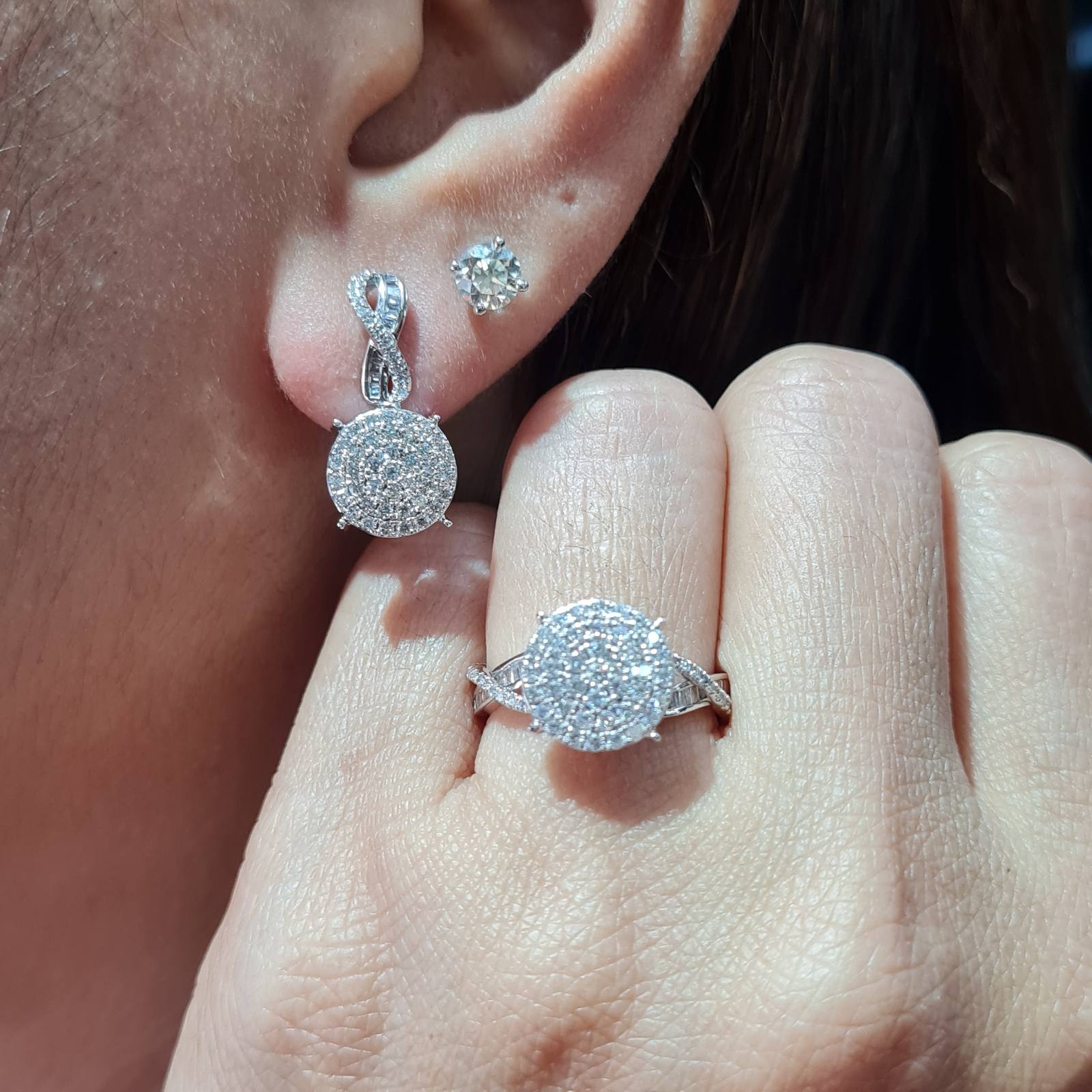 Classic Round Dangling Infinity Paved Diamond Jewelry Set 14K
