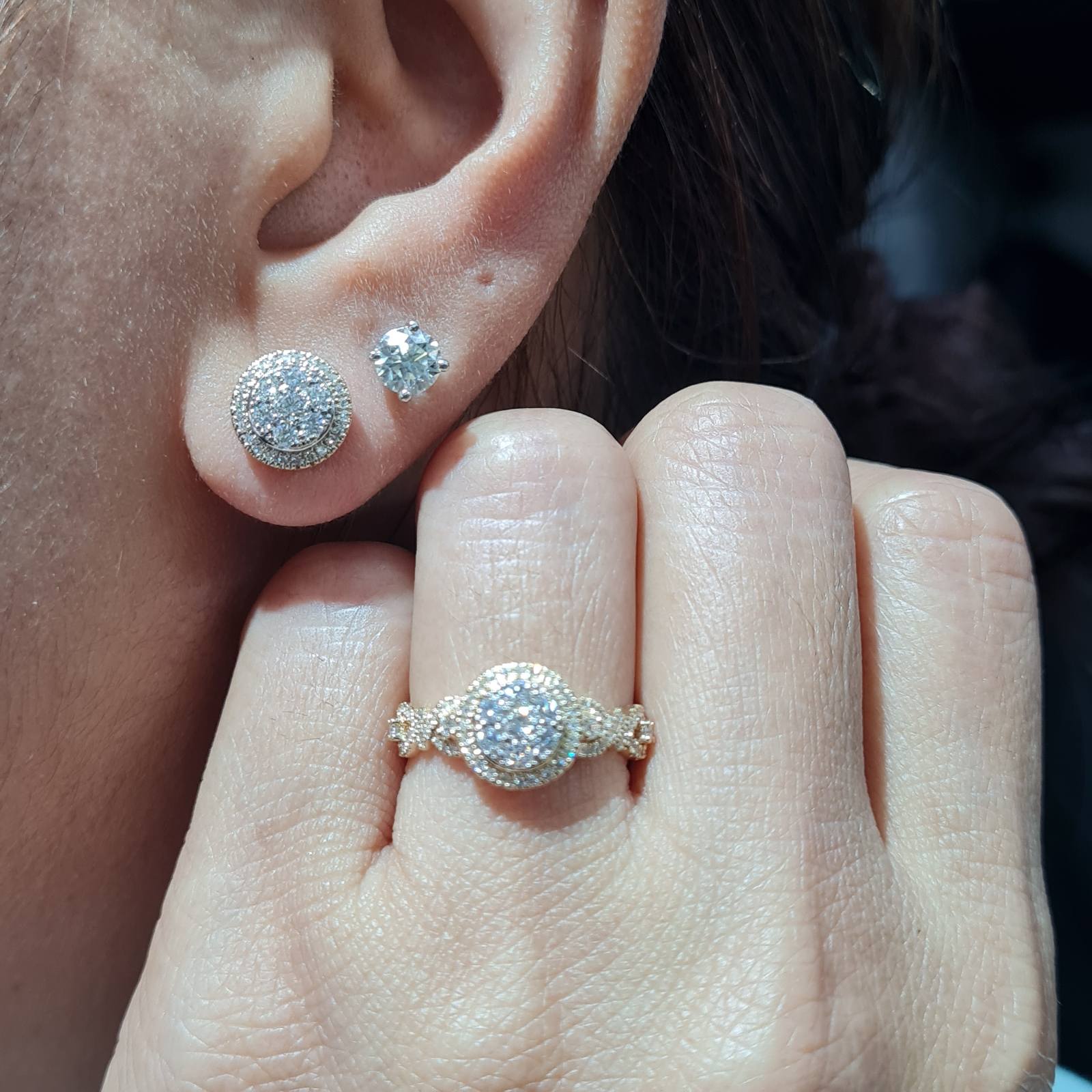 Classic Round Halo Stud Infinity Paved Diamond Jewelry Set 14K