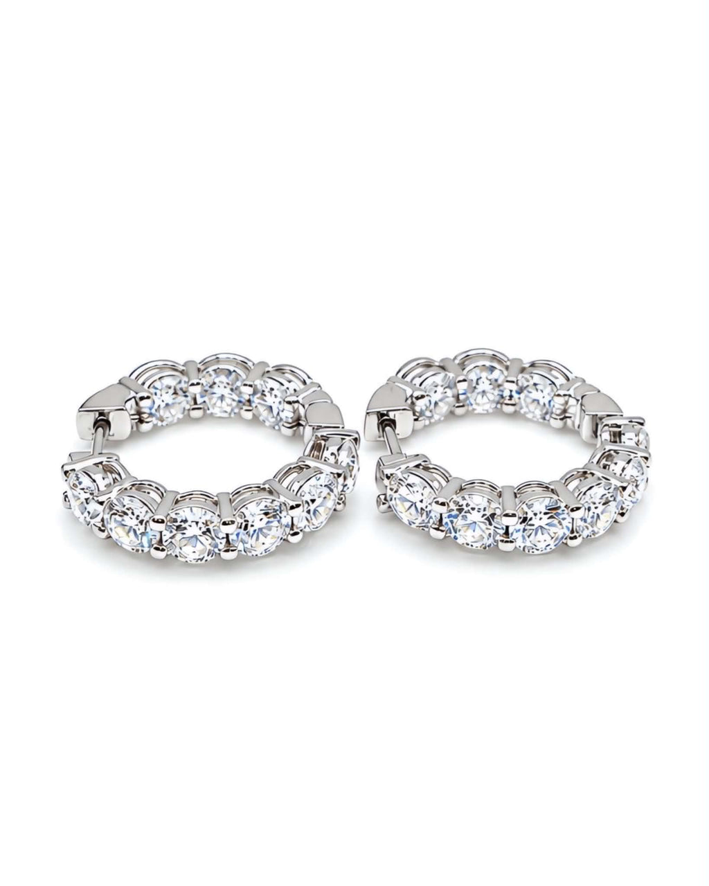 Classic 5.4cts Round Solitaire Full Eternity Hoop Diamond Earrings 18K