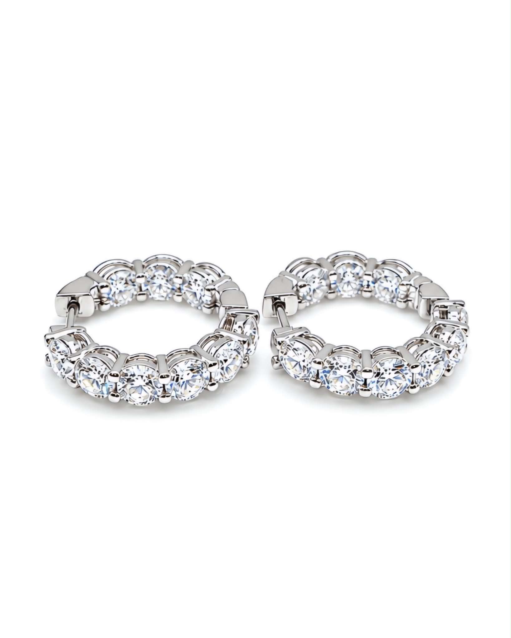 Classic 5.4cts Round Solitaire Full Eternity Hoop Diamond Earrings 18K
