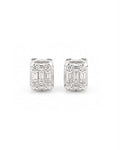 Classic Daily Emerald Baguette Stud Bezel Diamond Earrings 18K