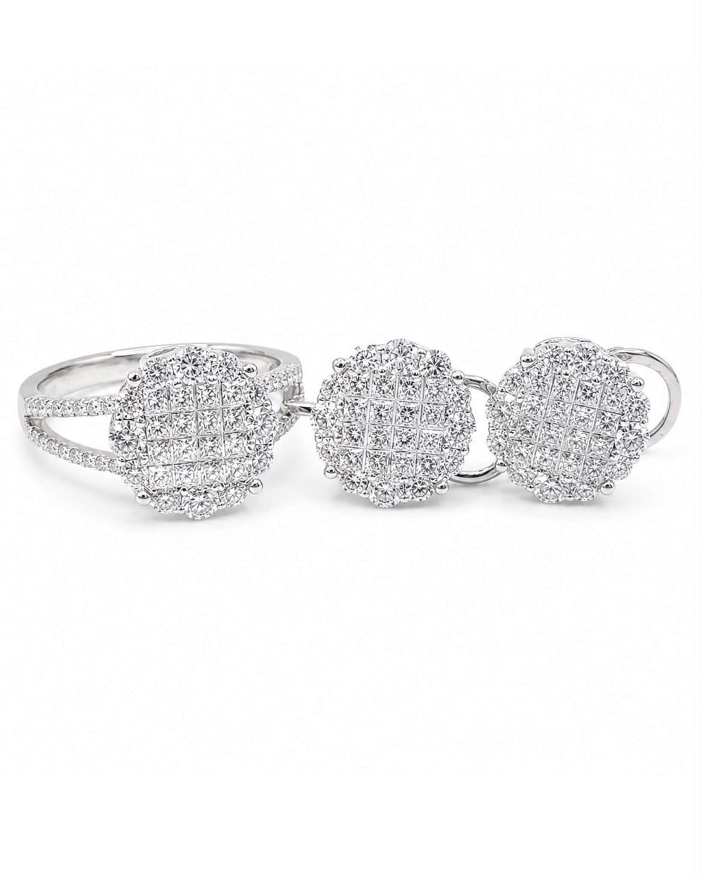 Classic Round Invisible Setting Paved Stud Diamond Jewelry Set 18K