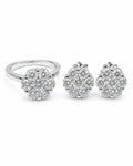 Classic 10ct Face Round Flower Stud Diamond Jewelry Set 14K