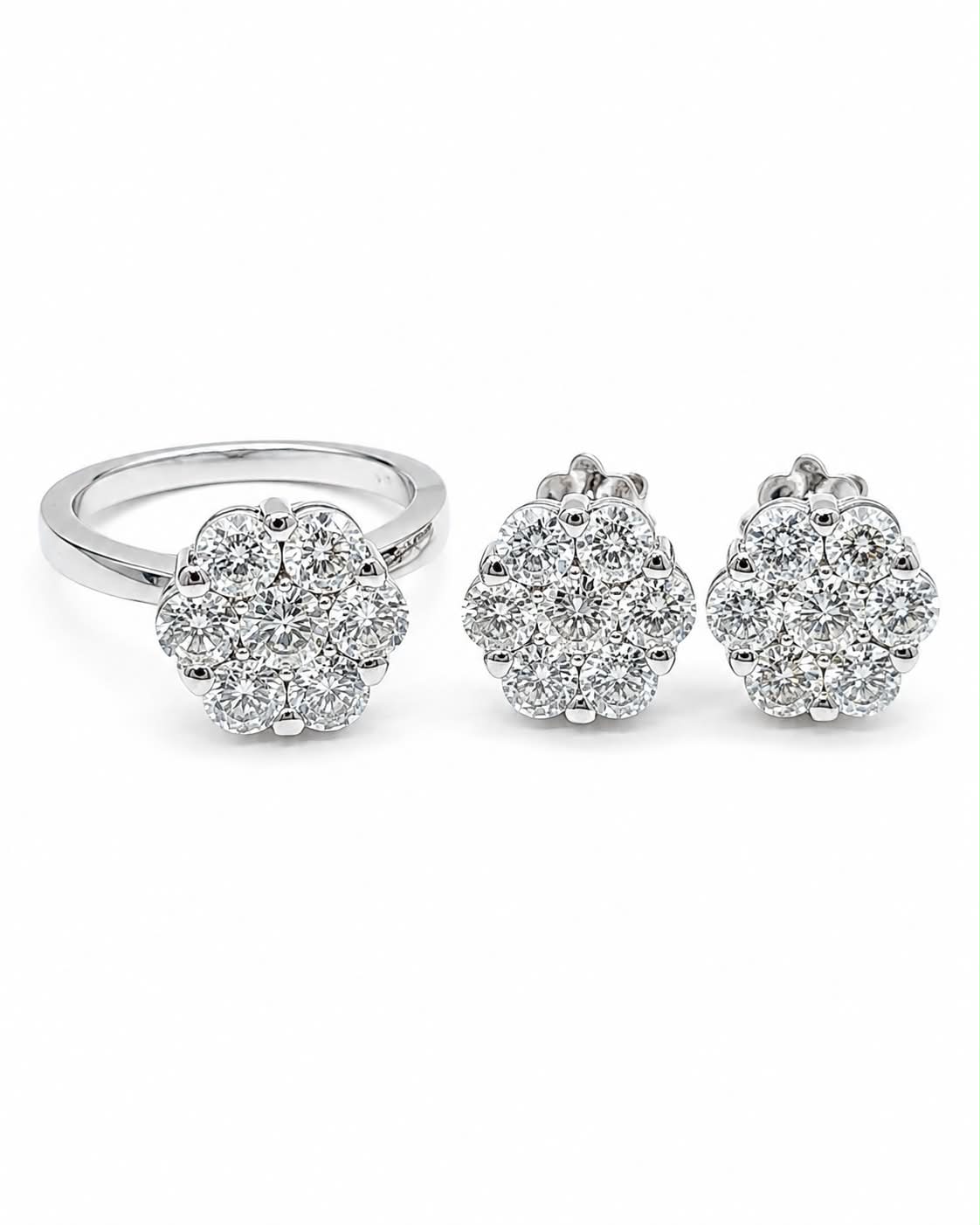 10ct Face Classic Round Flower Stud Diamond Jewelry Set 14K