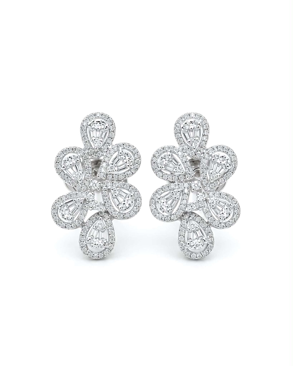 Classic Floral Pear Cluster Diamond Earrings 14K