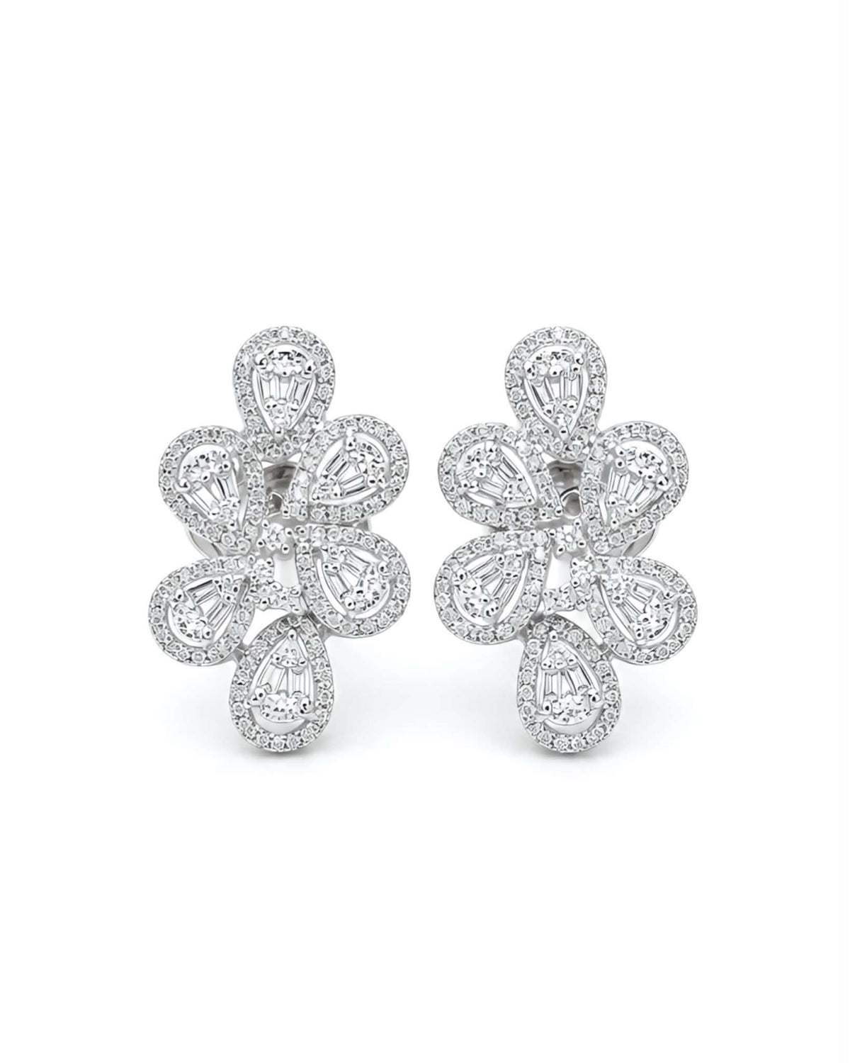 Classic Floral Pear Cluster Diamond Earrings 14K