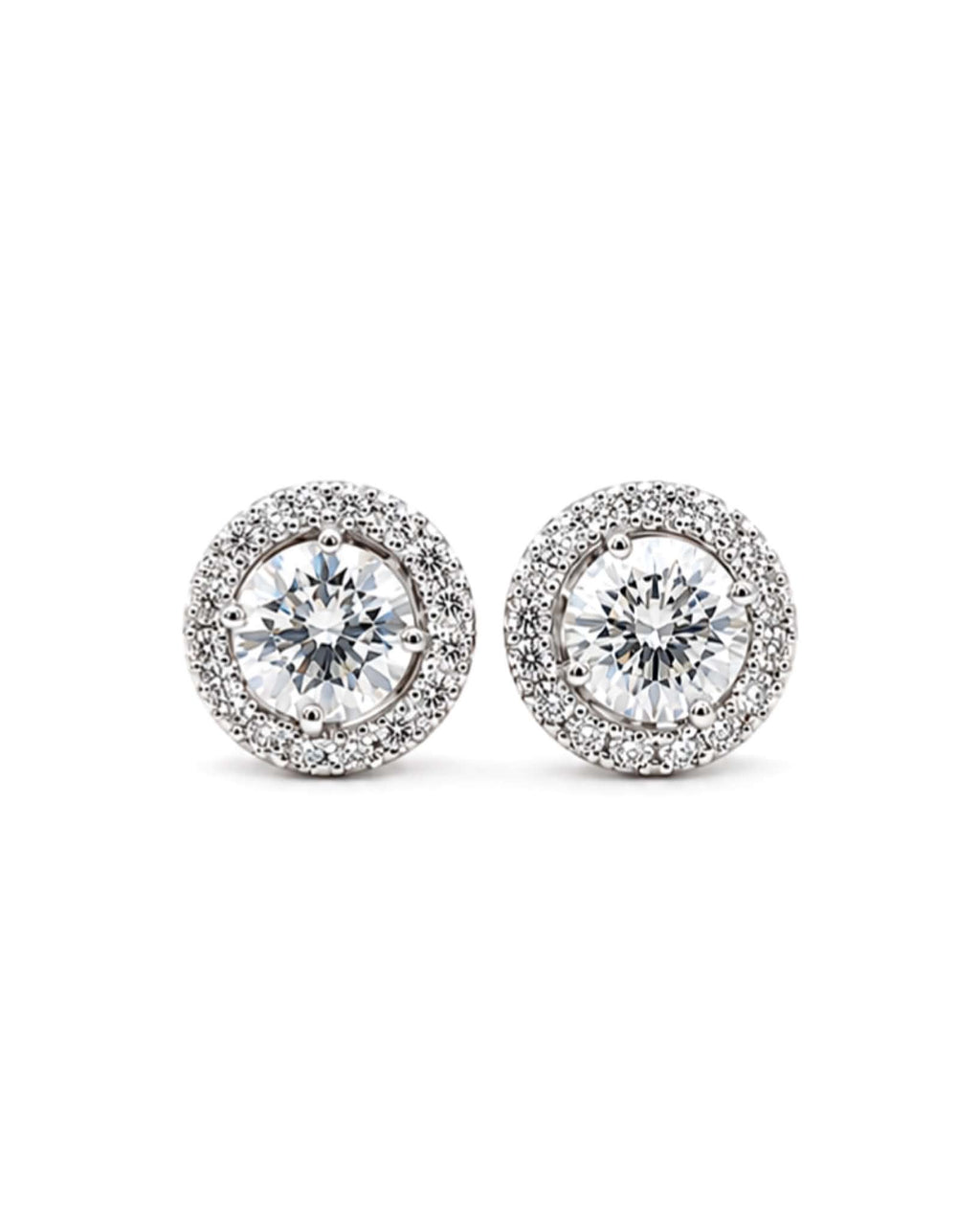 Classic 3cts Round Halo Paved Diamond Earrings 18K GIA