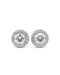 Classic 3cts Round Halo Paved Diamond Earrings 18K GIA