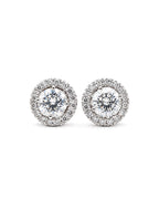 Classic 3cts Round Halo Paved Diamond Earrings 18K GIA