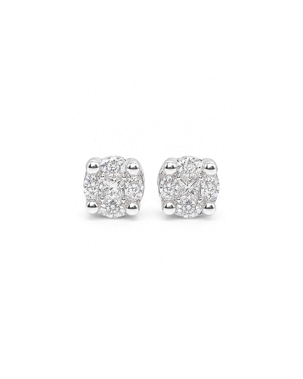 Classic Round Invisible Setting Stud Diamond Earrings 18K