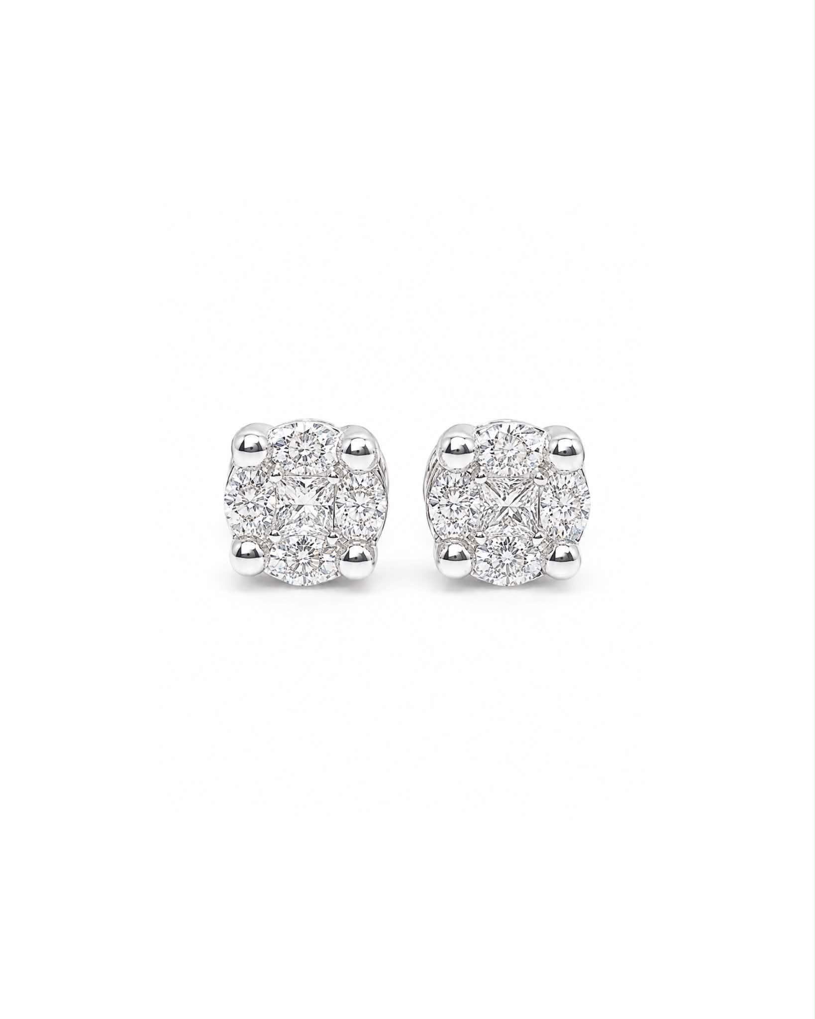 Classic Round Invisible Setting Stud Diamond Earrings 18K