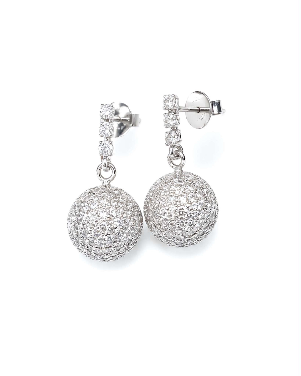 Classic Round Sphere Ball Dangle Diamond Earrings 18K