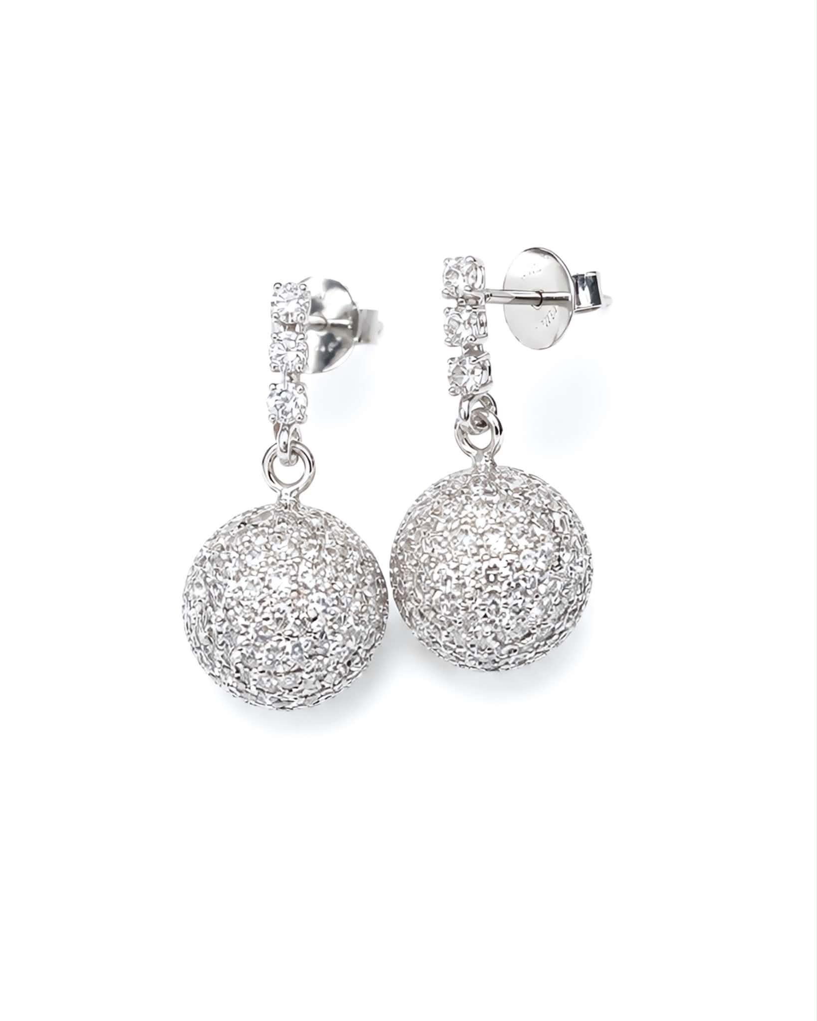 Classic Round Sphere Ball Dangle Diamond Earrings 18K