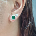 XX Green Emerald Gemstones Halo Stud Diamond Earrings 14K