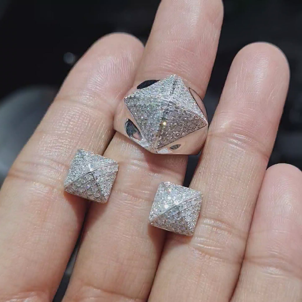 Pyramid Paved Diamond Jewelry Set 14K