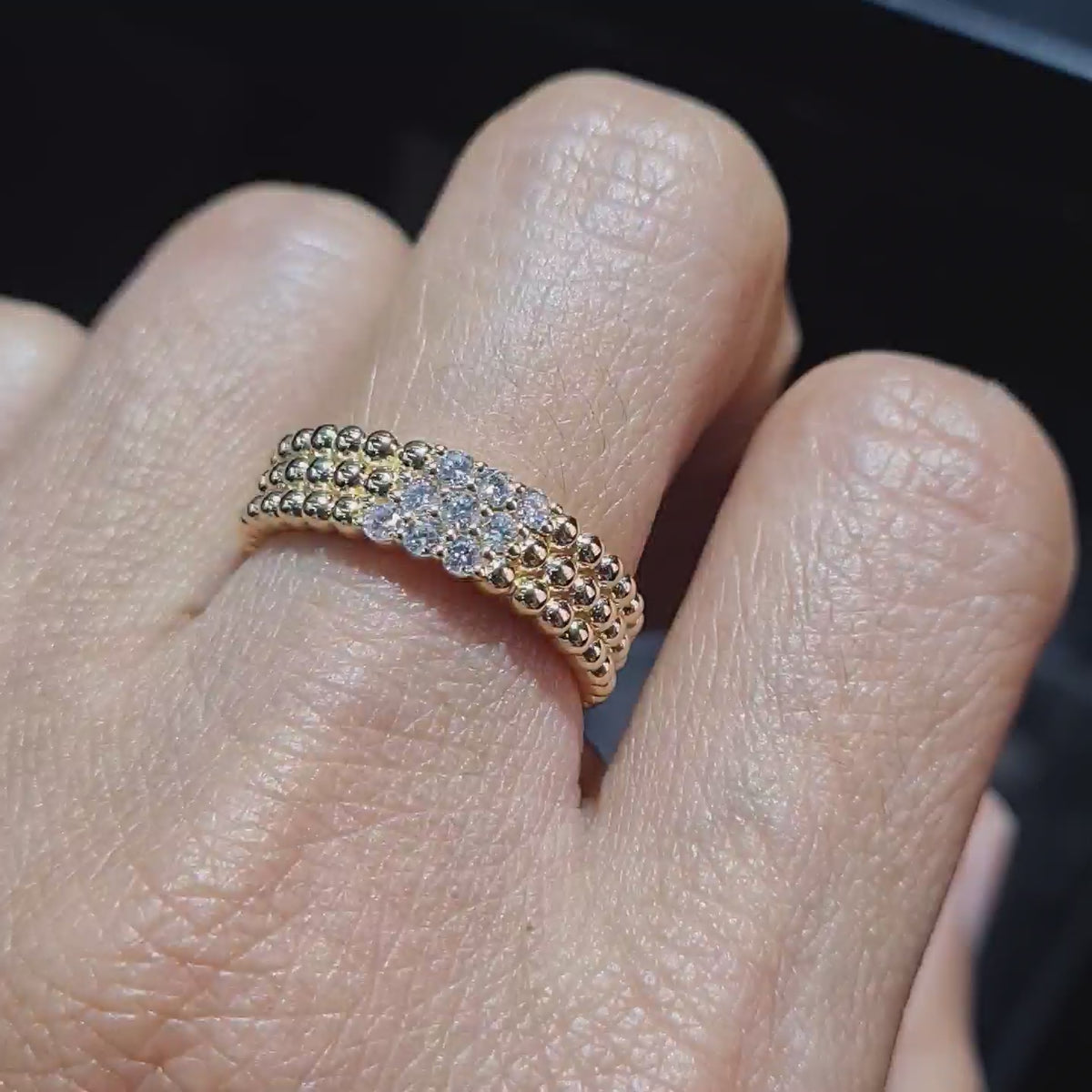 Classic Golden Stack Chain Band Diamond Ring 14K