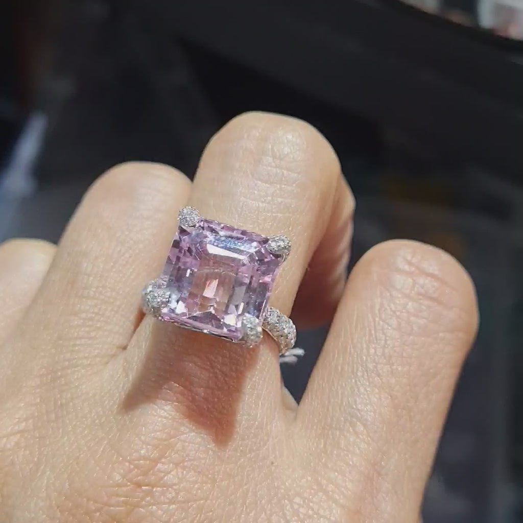 Cushion Amethyst Diamond Ring 14K