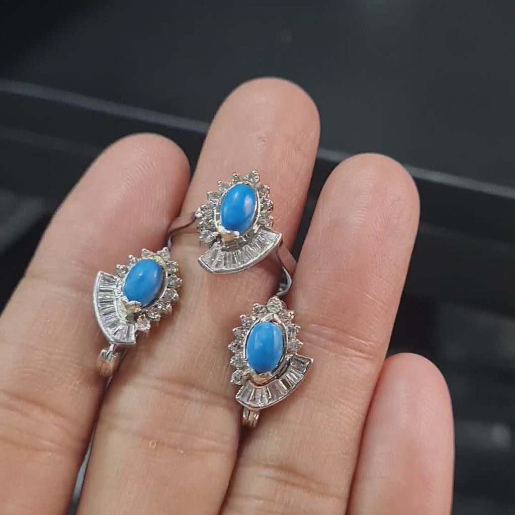 Turquoise Gemstones Deco Diamond Jewelry Set 14K