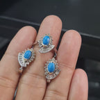 Turquoise Gemstones Deco Diamond Jewelry Set 14K
