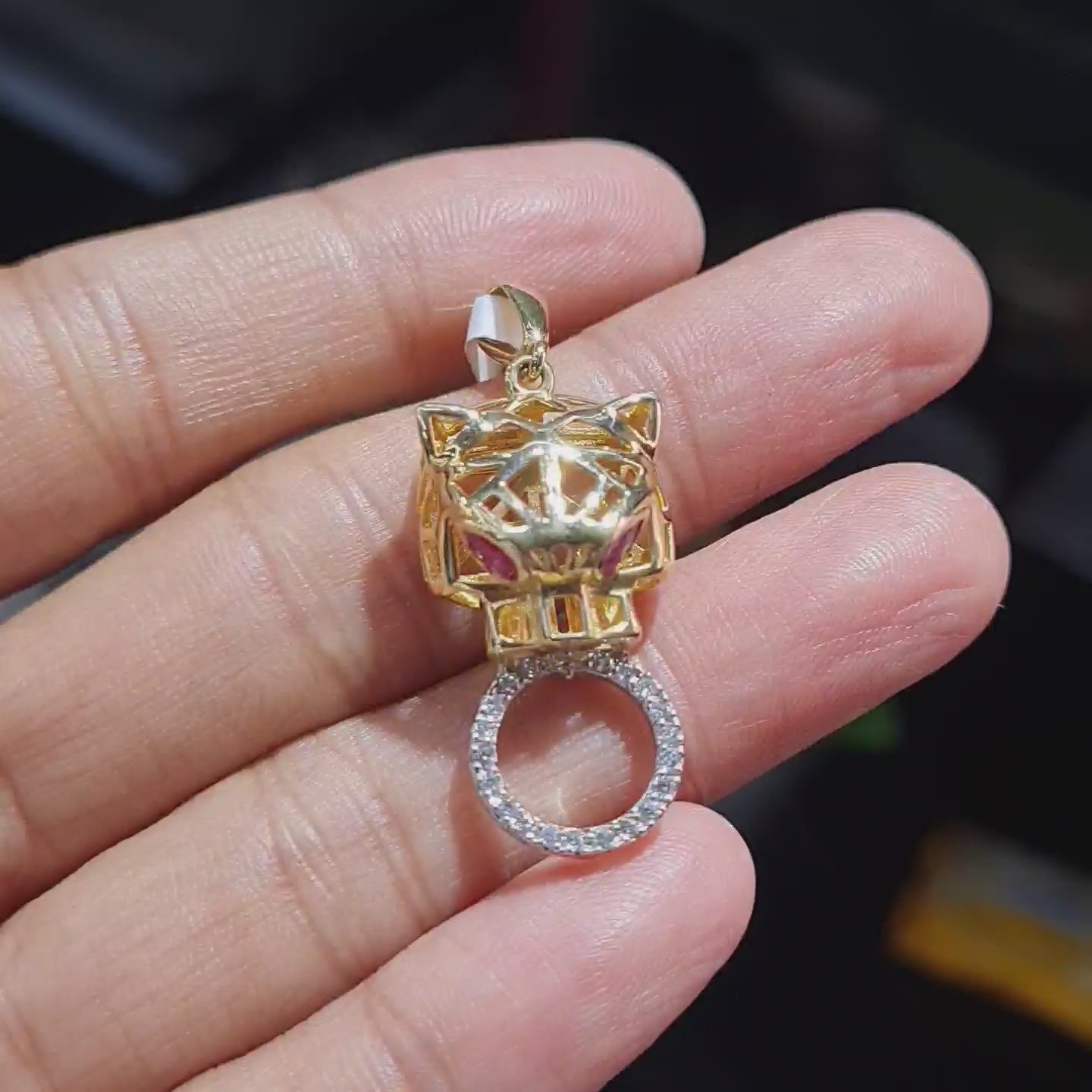 Golden Panther Diamond Necklace Pendant 18K
