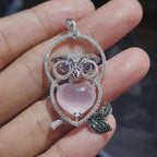 Owl Diamond Mixed Gemstone Necklace Pendant