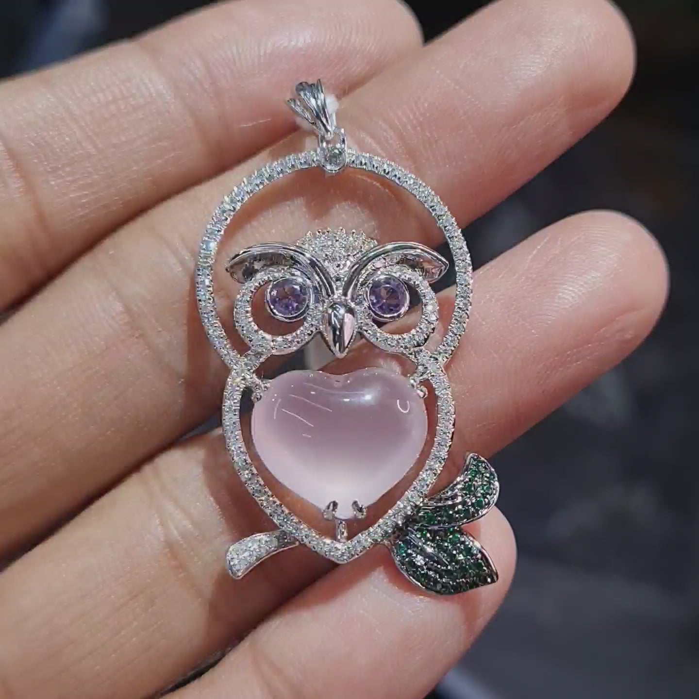 Owl Diamond Mixed Gemstone Necklace Pendant