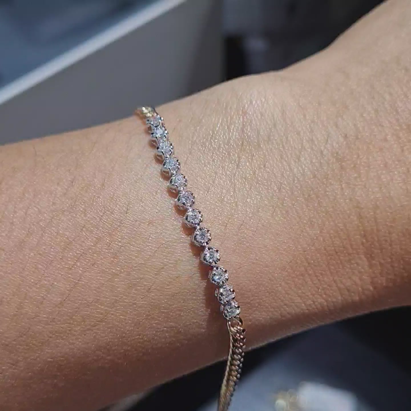 Half Eternity Round Diamond Bracelet 14K