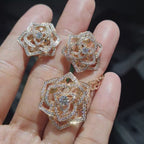 Golden Floral Paved Statement Diamond Jewelry Set 14K