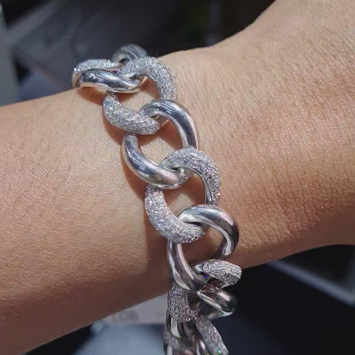 Cuban Linked Paved Diamond Bracelet 14K
